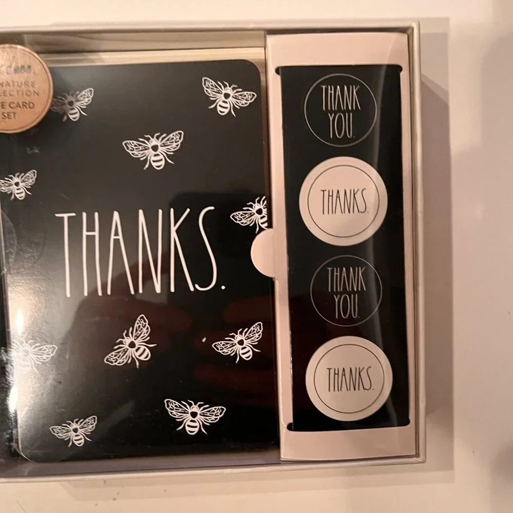 Thank You Cards with Bees by Rae Dunn (Note Card Set and‎ Stickers - new)